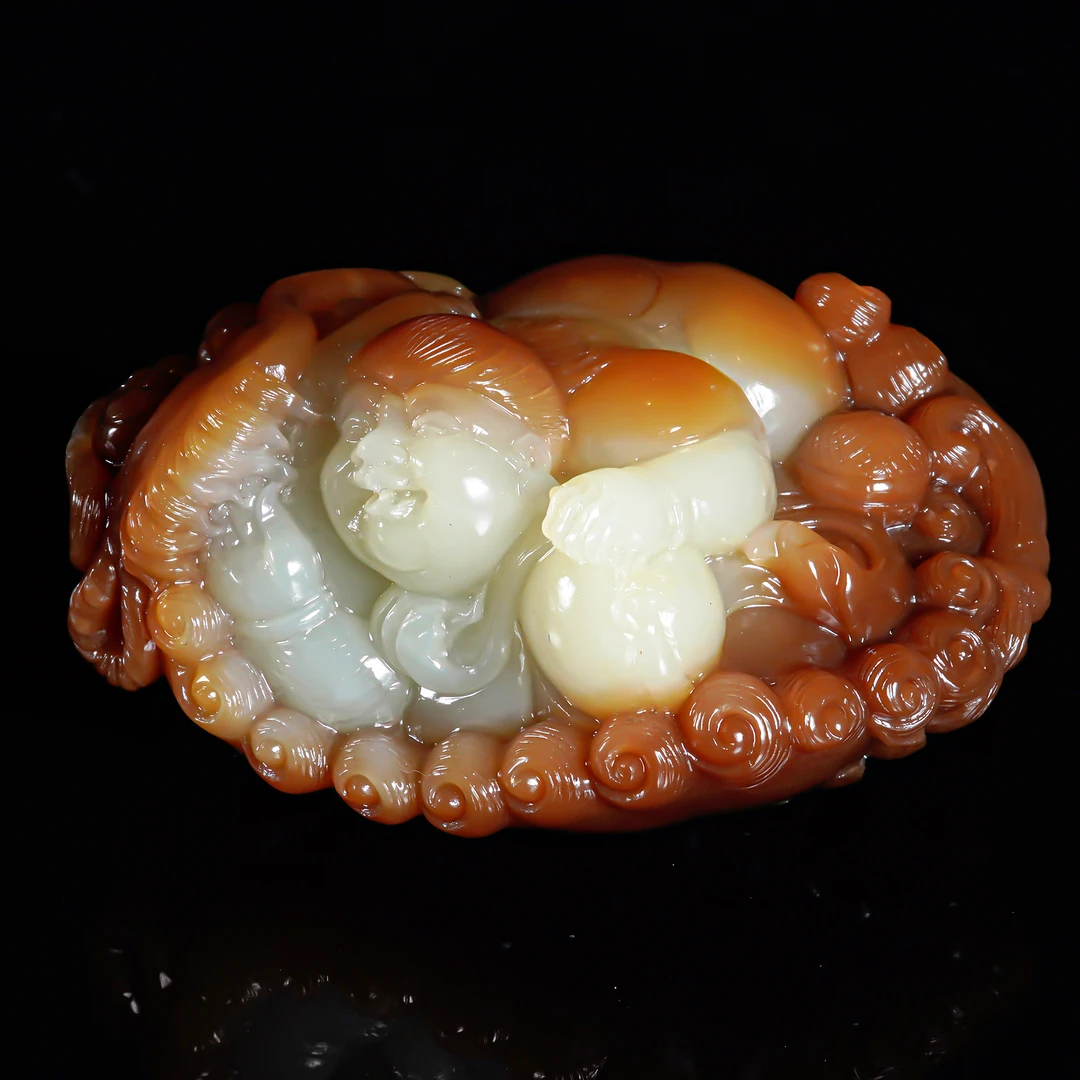LOT.028和田白玉巧雕童子舞狮X1294