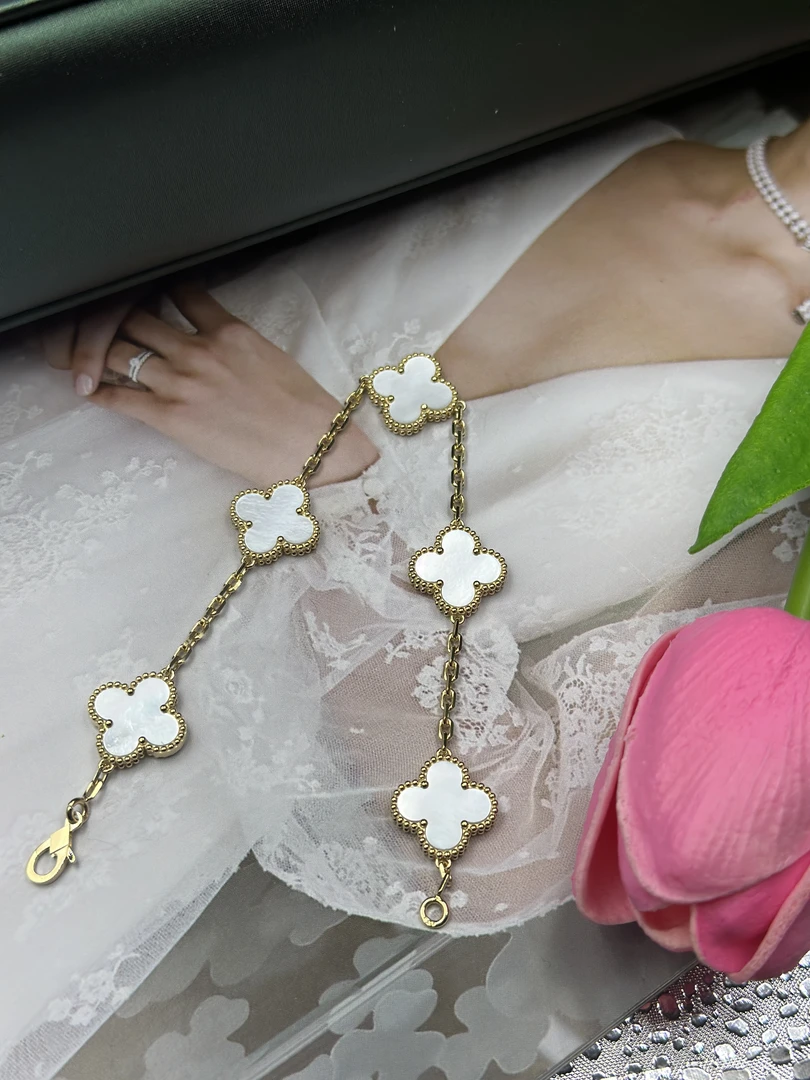 优雅精美高档美丽高级18K真金白贝母五花手链-重金精工版15mm-K黄