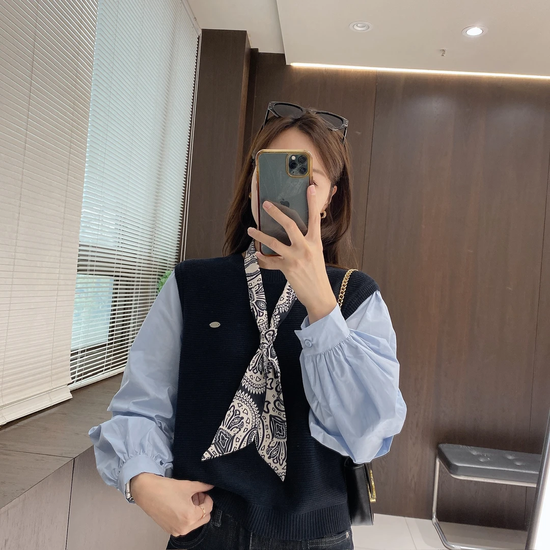 IMFLY金小金自制女装 针织衫DYW9708早秋假两件衬衫袖拼接上衣