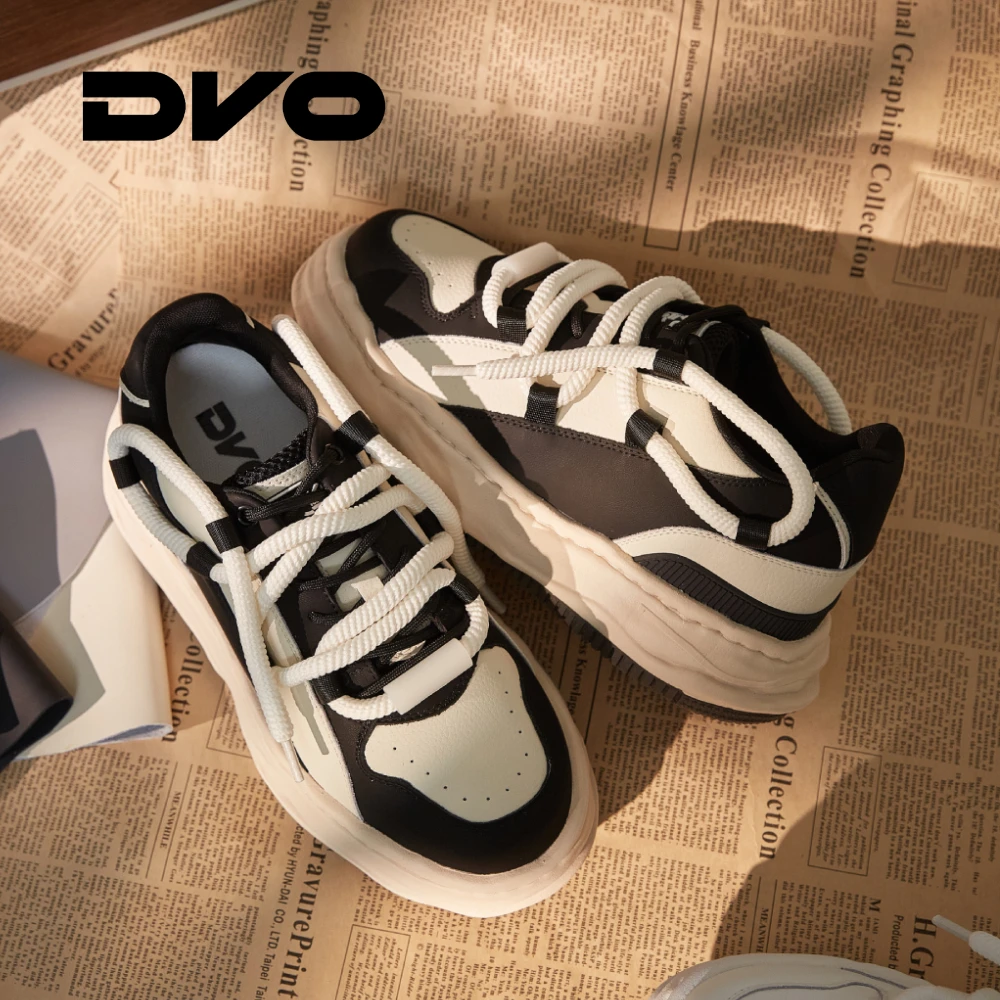 DVO【双鞋带面包】7CM新品隐形内增高皮面男女厚底轻便情侣板鞋