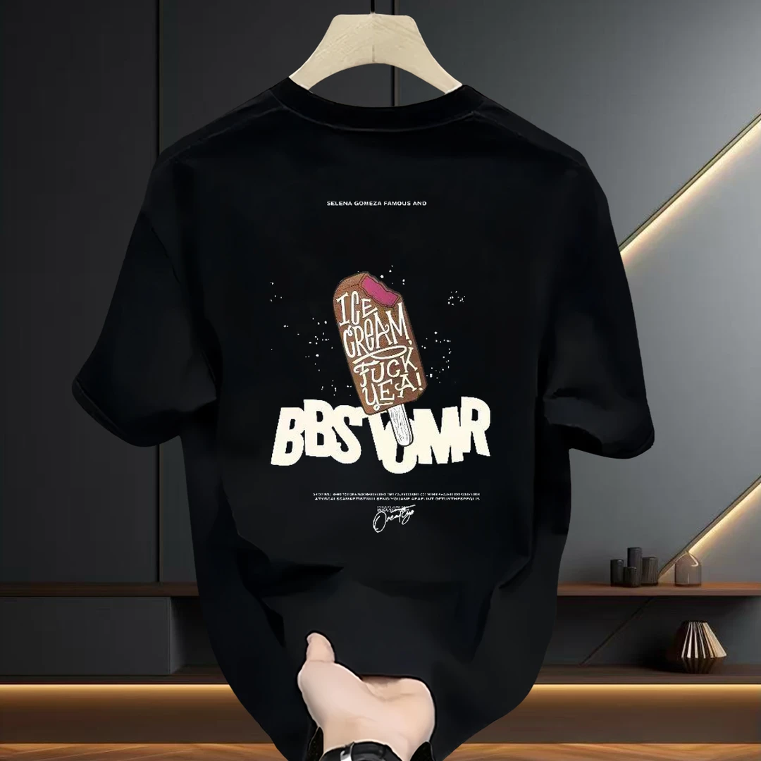 痞帅高级感夏季2025新款大码男ins时尚休闲风半截袖圆领小众上衣