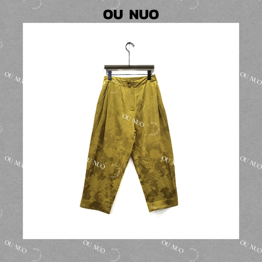 【OU NUO】1910#时尚百搭醋酸缎面提花阔腿裤