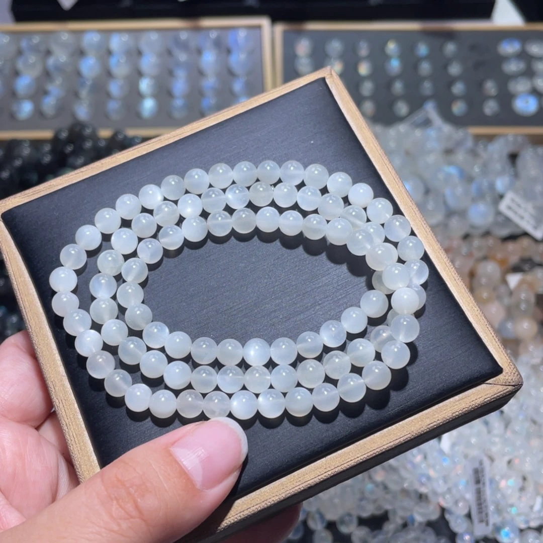 长石未镶嵌手链白月光手链多圈6mm 漏价