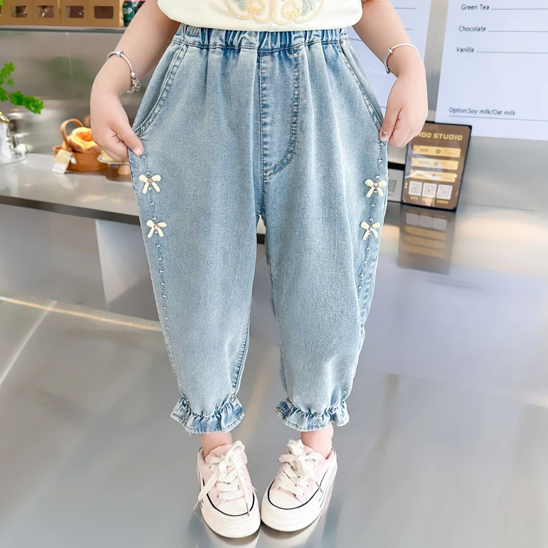 女童夏季防蚊裤洋气小童休闲裤女宝宝长裤薄款儿童天丝牛仔裤束脚