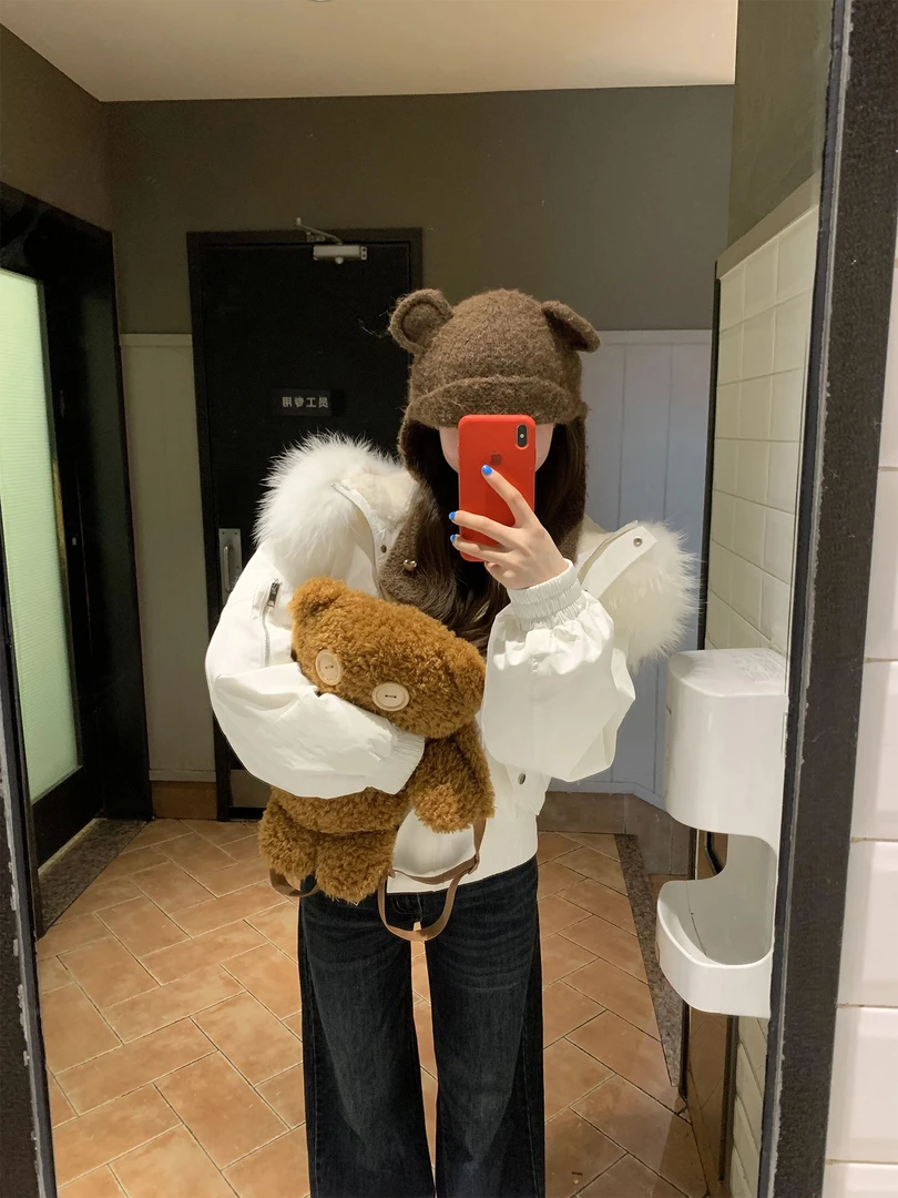 2025冬季新款韩版宽松显瘦加厚保暖白色连帽大毛领棉服面包服外套