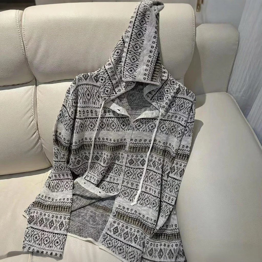 秋夏薄款气质百搭针织衫开衫连帽上衣女