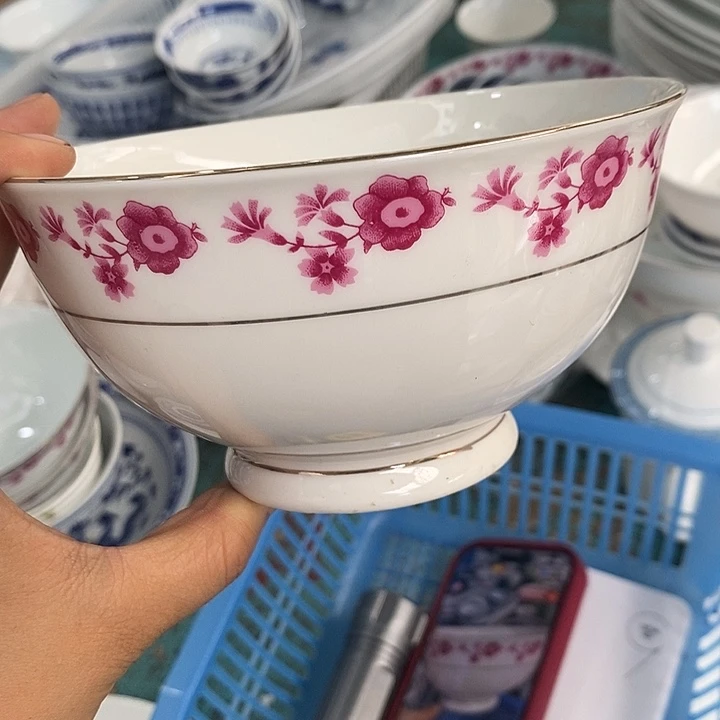 摆件6寸高脚小红花描金面碗