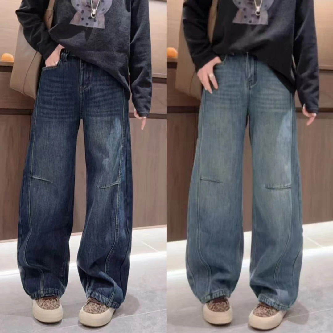 【不得不爱】2025冬季新款韩系显瘦百搭休闲牛仔加绒弯刀裤