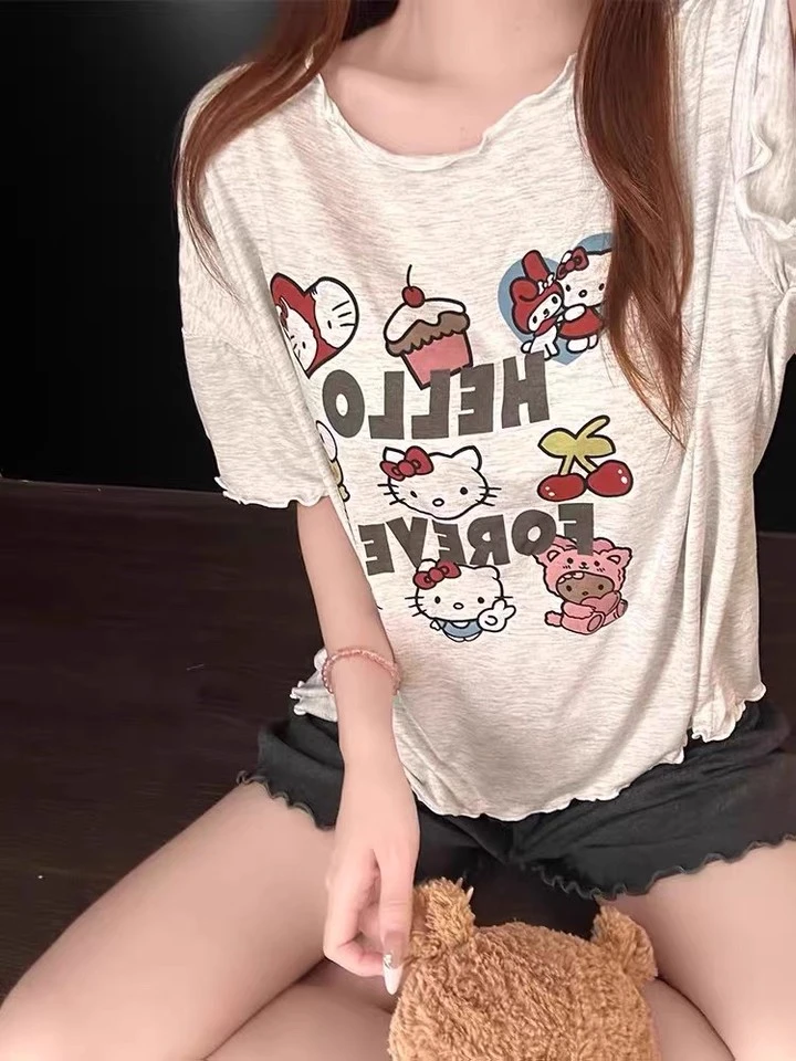 莫代尔睡衣女款夏季爆款2025新款带胸垫一体可外穿短袖家居服套装