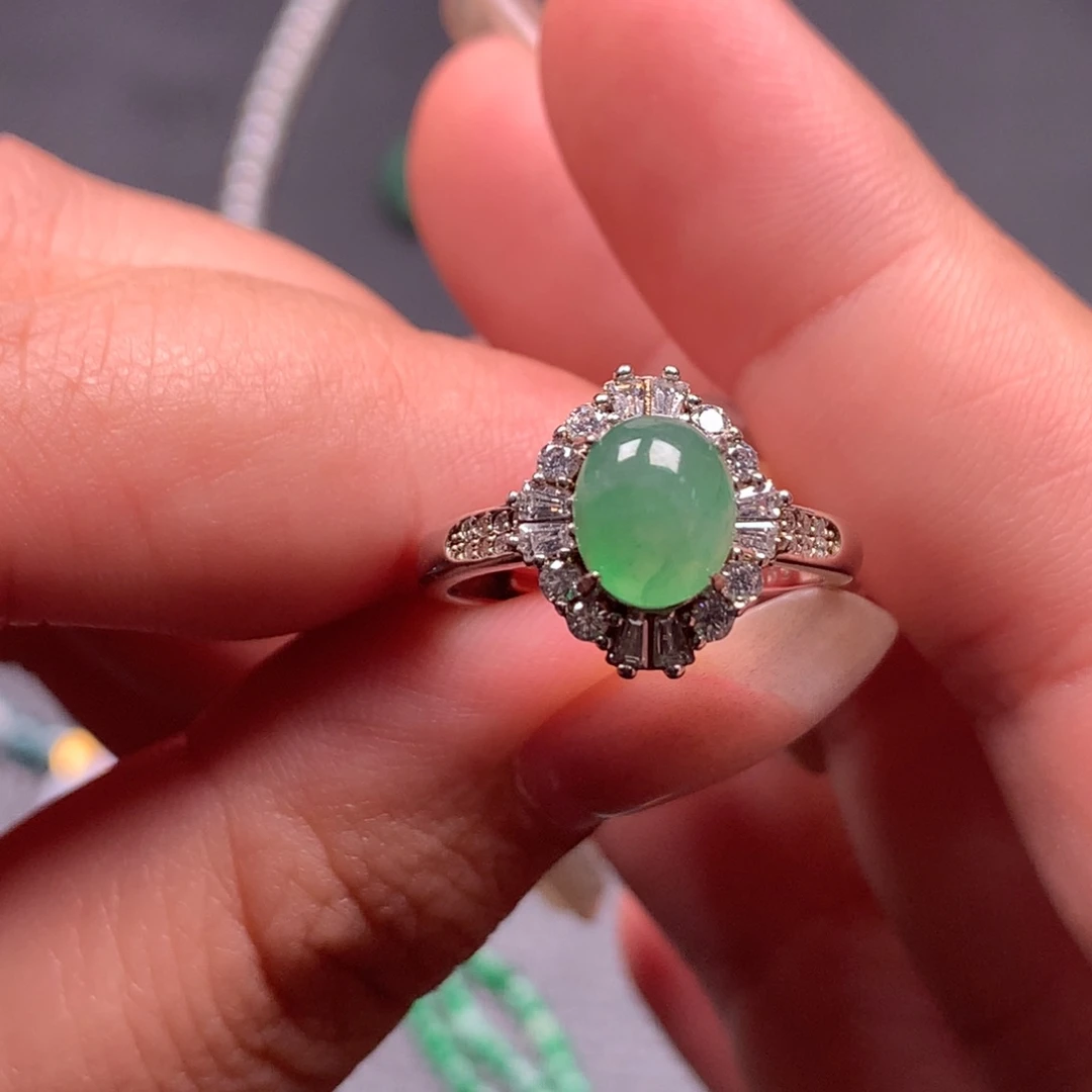 翡翠戒指银S925镶嵌馨*翡翠