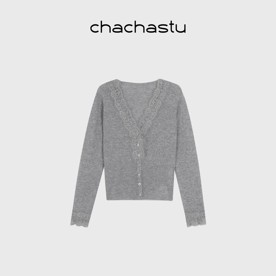 CHACHASTU水溶蕾丝花边气质时尚羊绒开衫CHT196