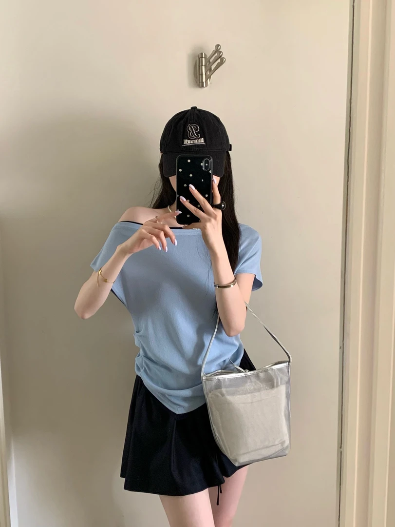 福秒-下摆不规则！显瘦一字肩针织衫（OT2790#）ONE TIME