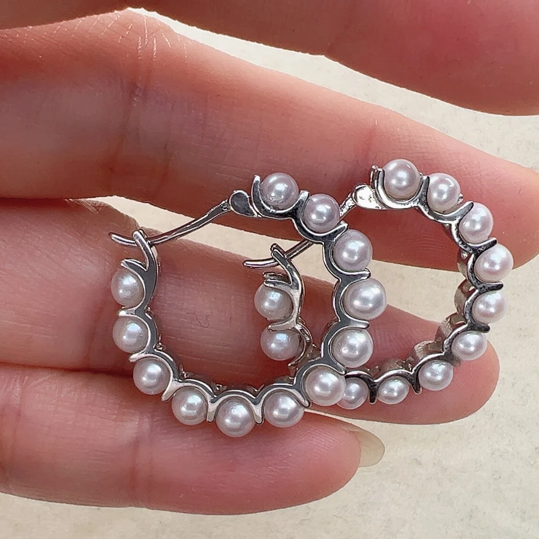 淡水珍珠耳饰银S925镶嵌