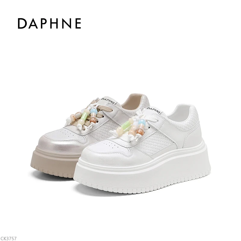 【鎏金岁月】达芙妮时尚厚底增高休闲鞋2026秋新款百搭小白鞋系带L