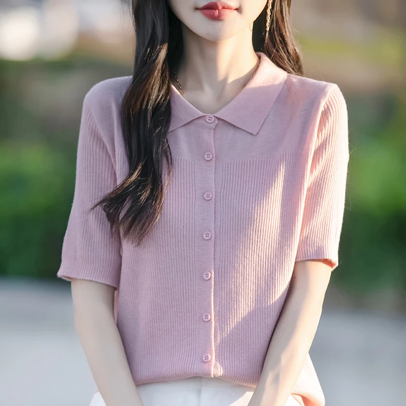 【现货宠粉】新款短袖翻领polo衫显瘦套头纯色透气针织T恤气质时尚