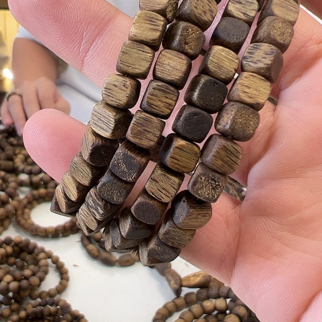 手串沉香虫漏沉水浮方糖珠6mm3g