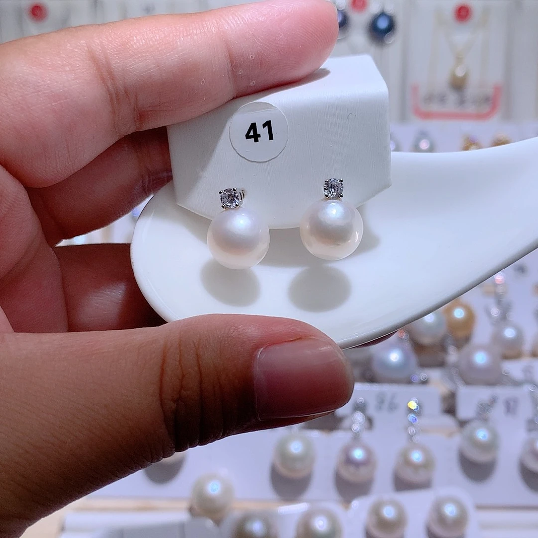耳饰淡水珍珠银S925镶嵌CC10.5mm