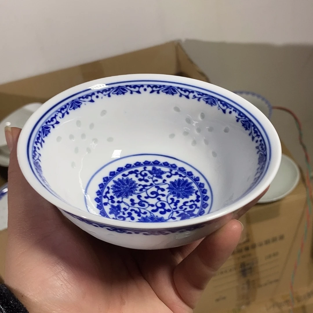 摆件陶5寸高温玲珑瓷碗2支