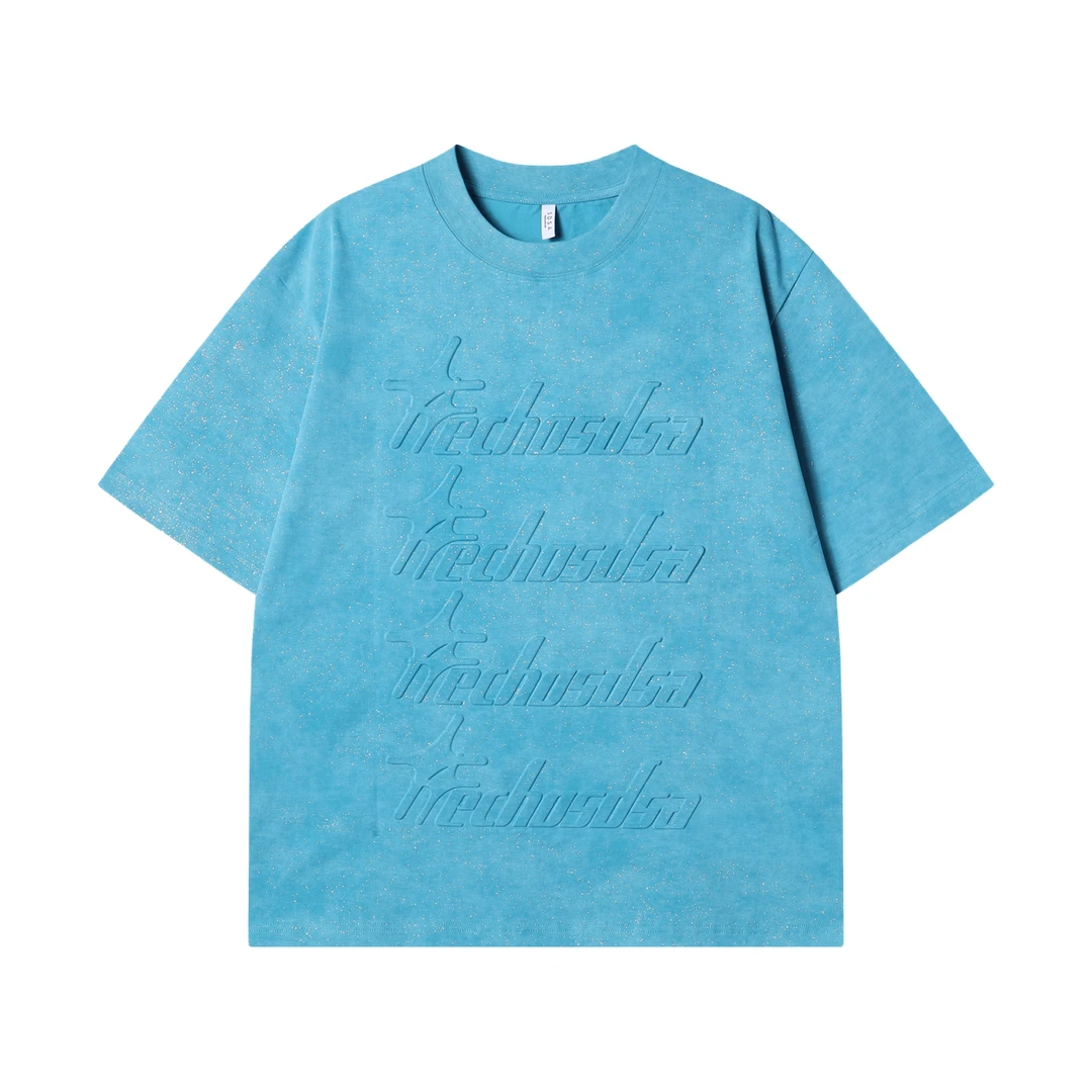 夏季高级感新款韩版洒金立体字母圆领短袖T恤简约休闲时尚上衣