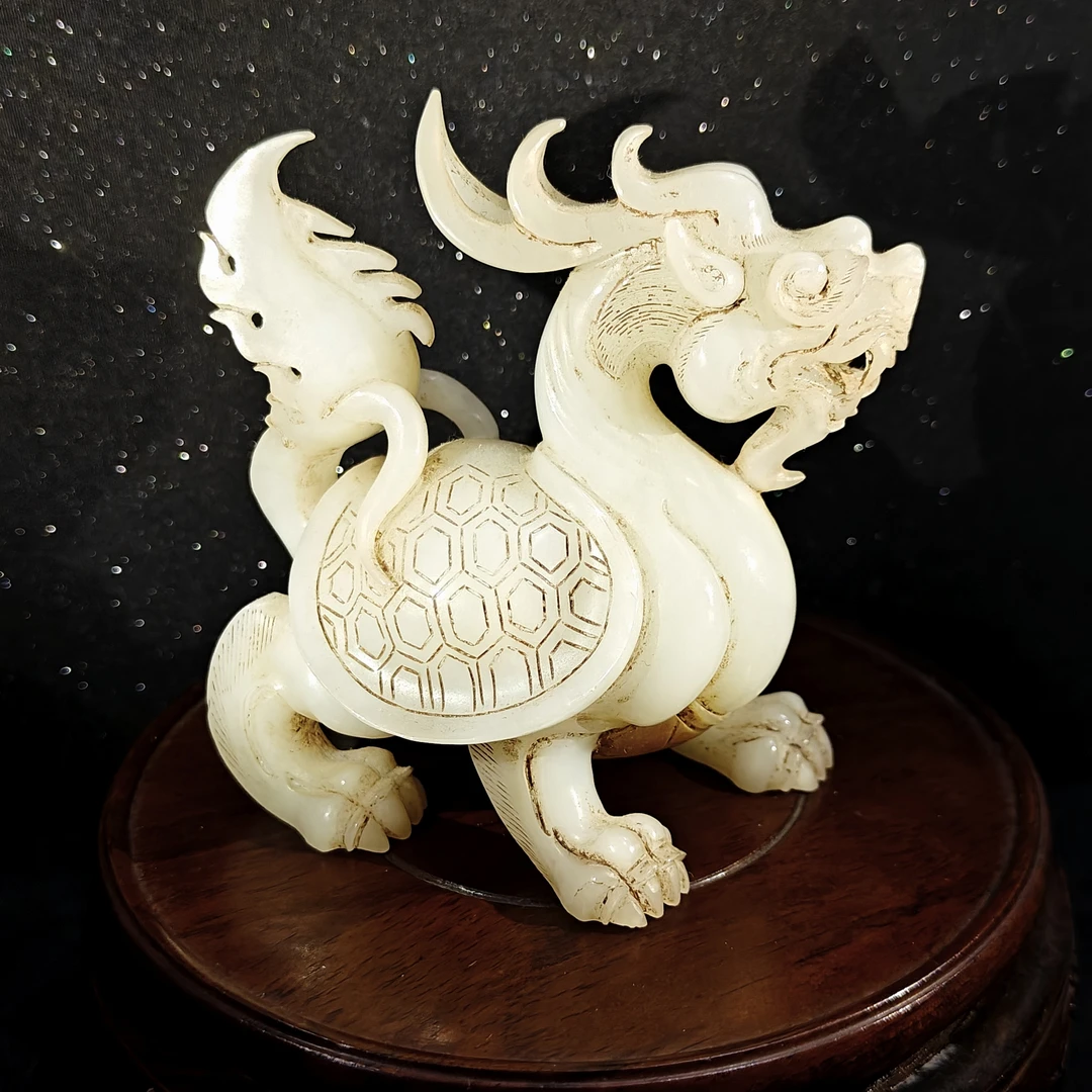 和田玉白玉精品龙龟摆件手工雕刻