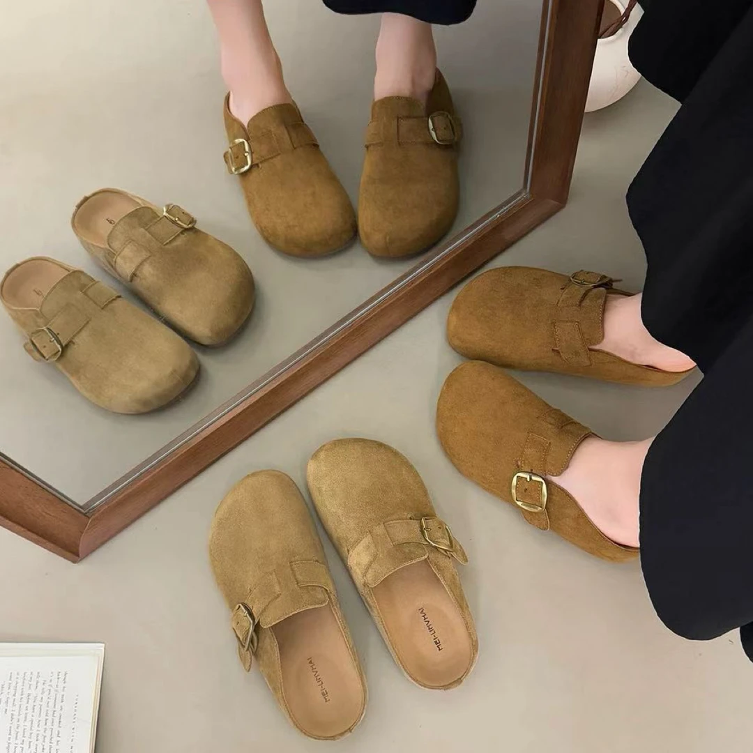 勃肯鞋女半拖2025春季新款厚底时尚复古学院风一脚蹬懒人外穿包头