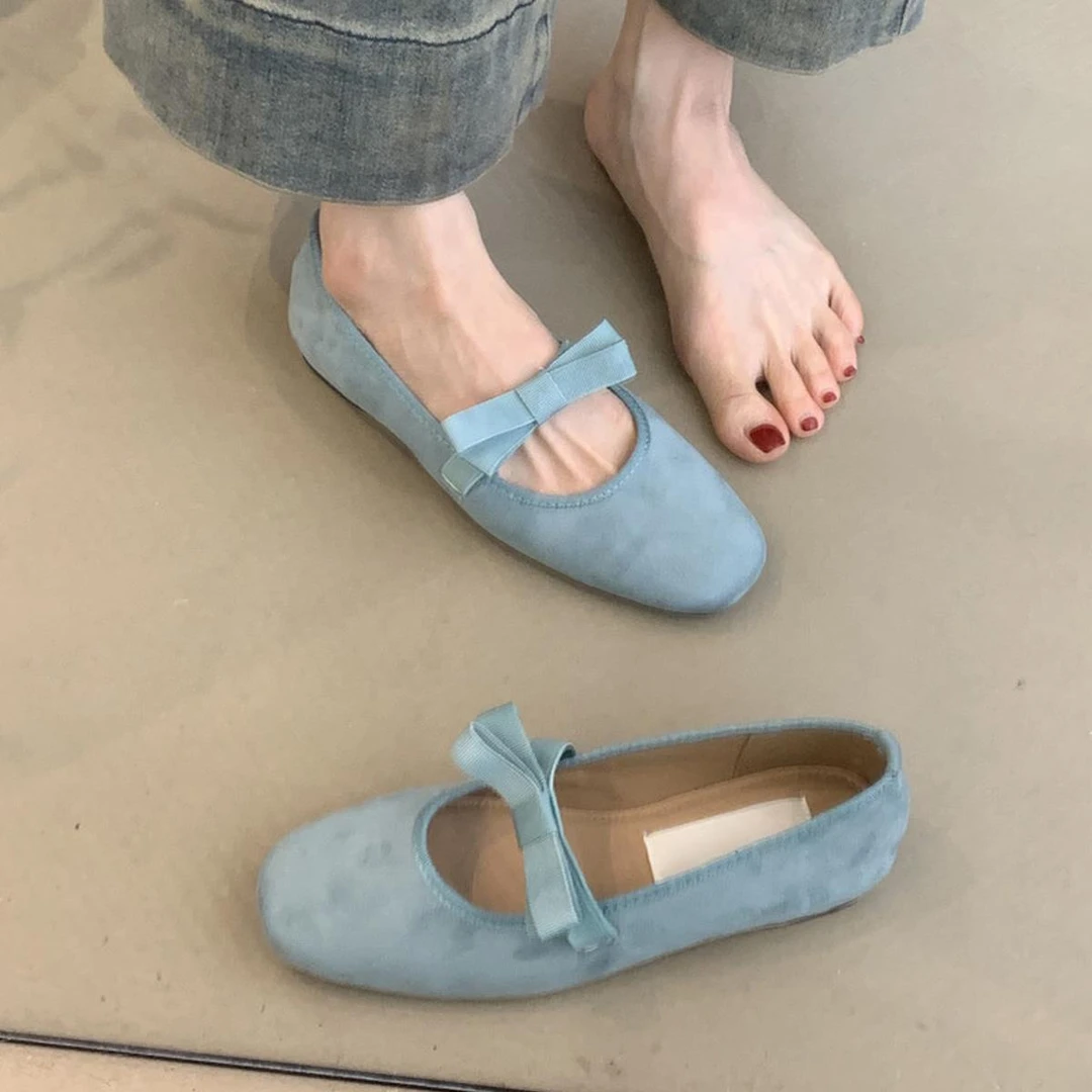 羊皮版~圆头法式仙女风蝴蝶结浅口玛丽珍女鞋晚晚平底芭蕾舞单鞋