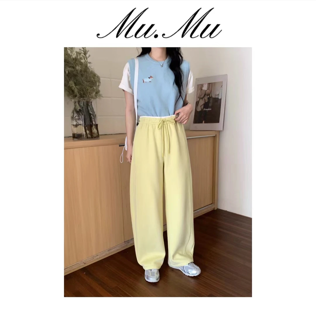 MuMu-【拼色设计】-早春新款宽松休闲百搭弯刀裤卫裤606
