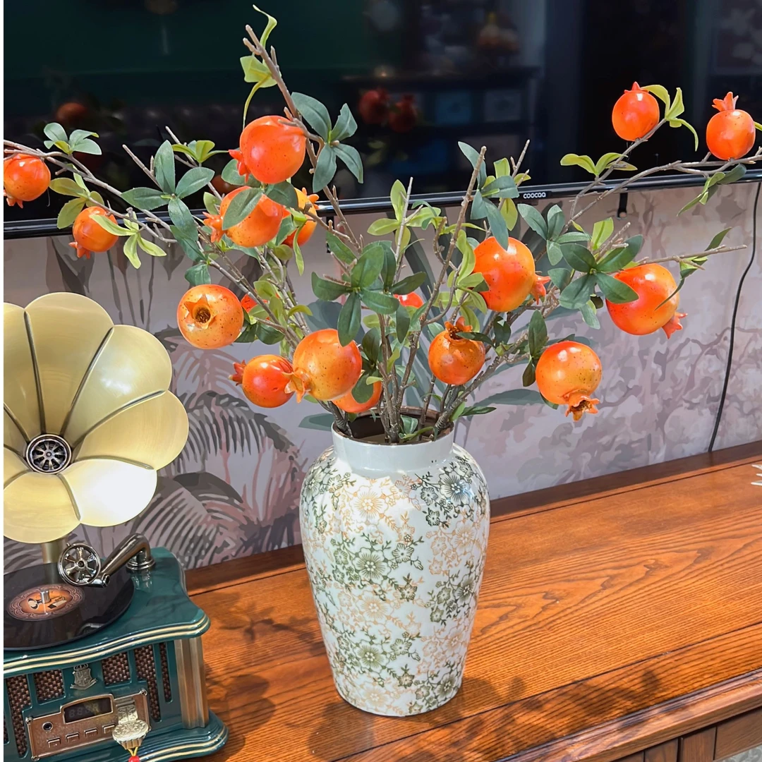 逼真新款仿真石榴果花束客厅餐桌玄关家居软假花青花瓷装装饰摆件
