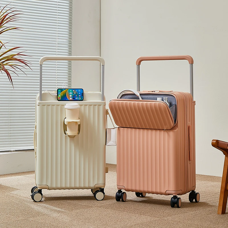 魅之旅 新款前开口宽拉杆行李箱桃皮绒内力旅行箱大容量pc拉杆箱