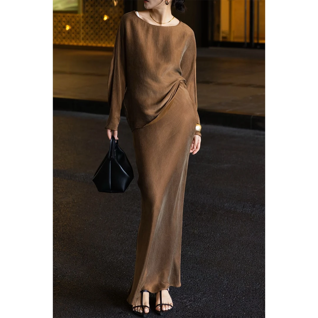 2025春夏新女装套装轻奢高级感女人味铜氨丝上衣鱼尾半身裙两件套