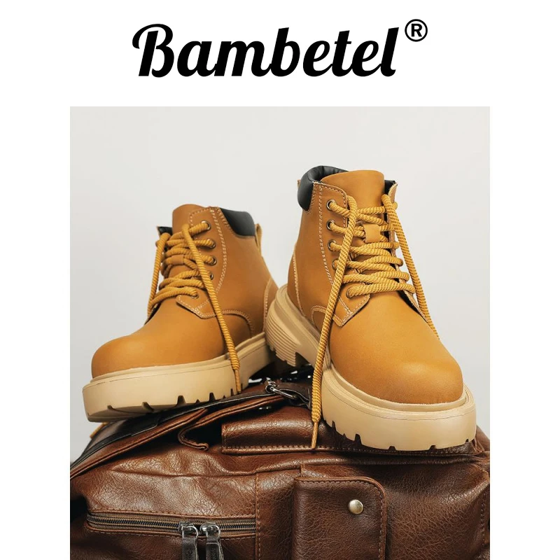 Bambetel中帮马丁靴男真皮内增高工装靴英伦美式风牛皮靴子男鞋秋