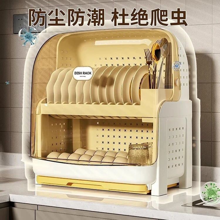 厨房饭碗置物架餐具收纳多功能带盖双层大容量家用沥水碗筷收纳架