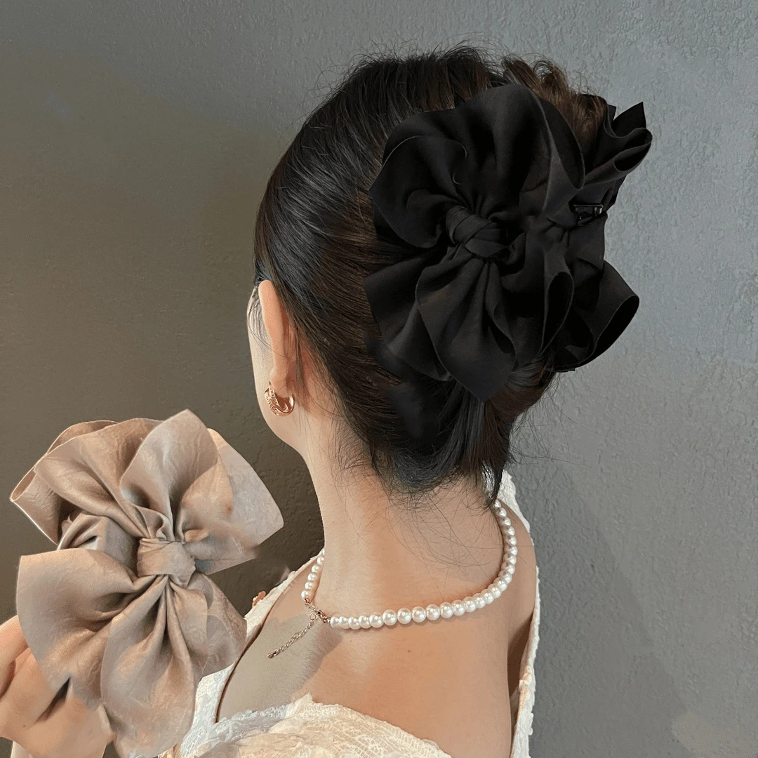 法式蝴蝶结抓夹女高级感缎面发夹后脑勺盘发鲨鱼夹低扎马尾夹头饰