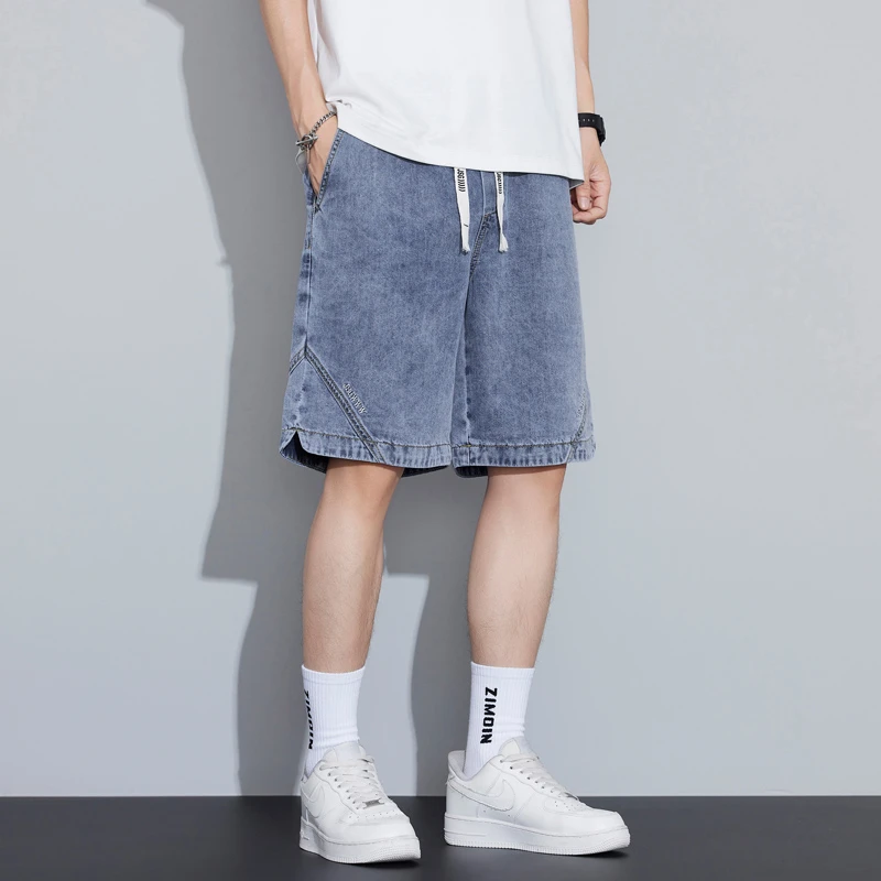 夏季薄款牛仔短裤男士2025新款宽松直筒潮牌美式休闲牛仔五分中裤