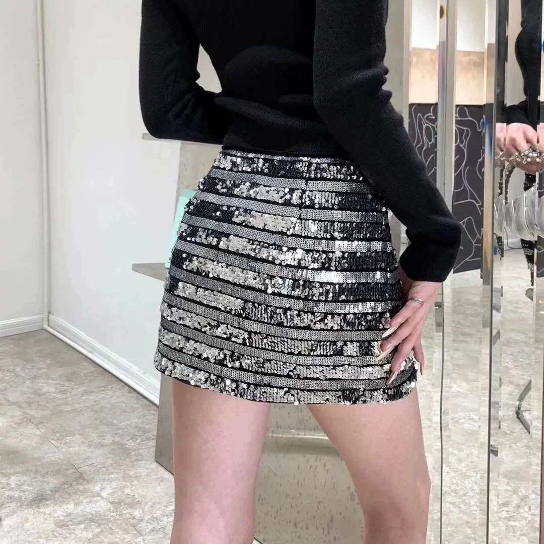 【梦梦MmMm~】高级感纯欲风小个子亮片A字半身裙秋冬款有内衬防走光