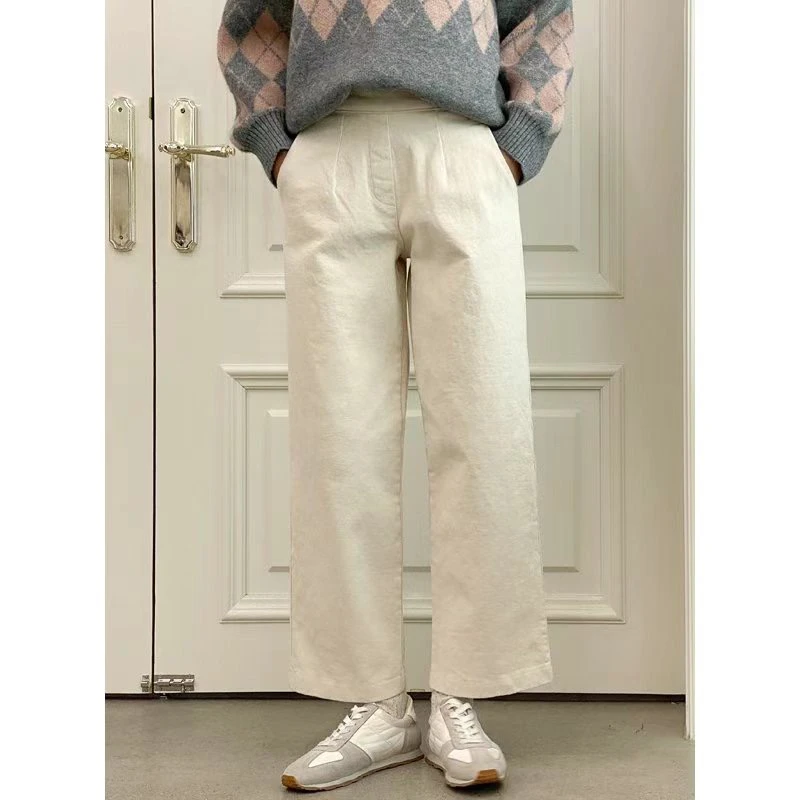 月花洞韩国正品秋冬#558加绒牛仔棉弹力直筒休闲裤显瘦百搭