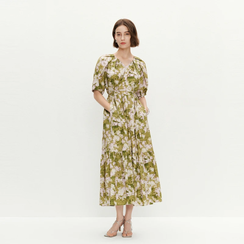 HPLY荷比俪夏季新女花苞袖显瘦连衣裙HME23750235