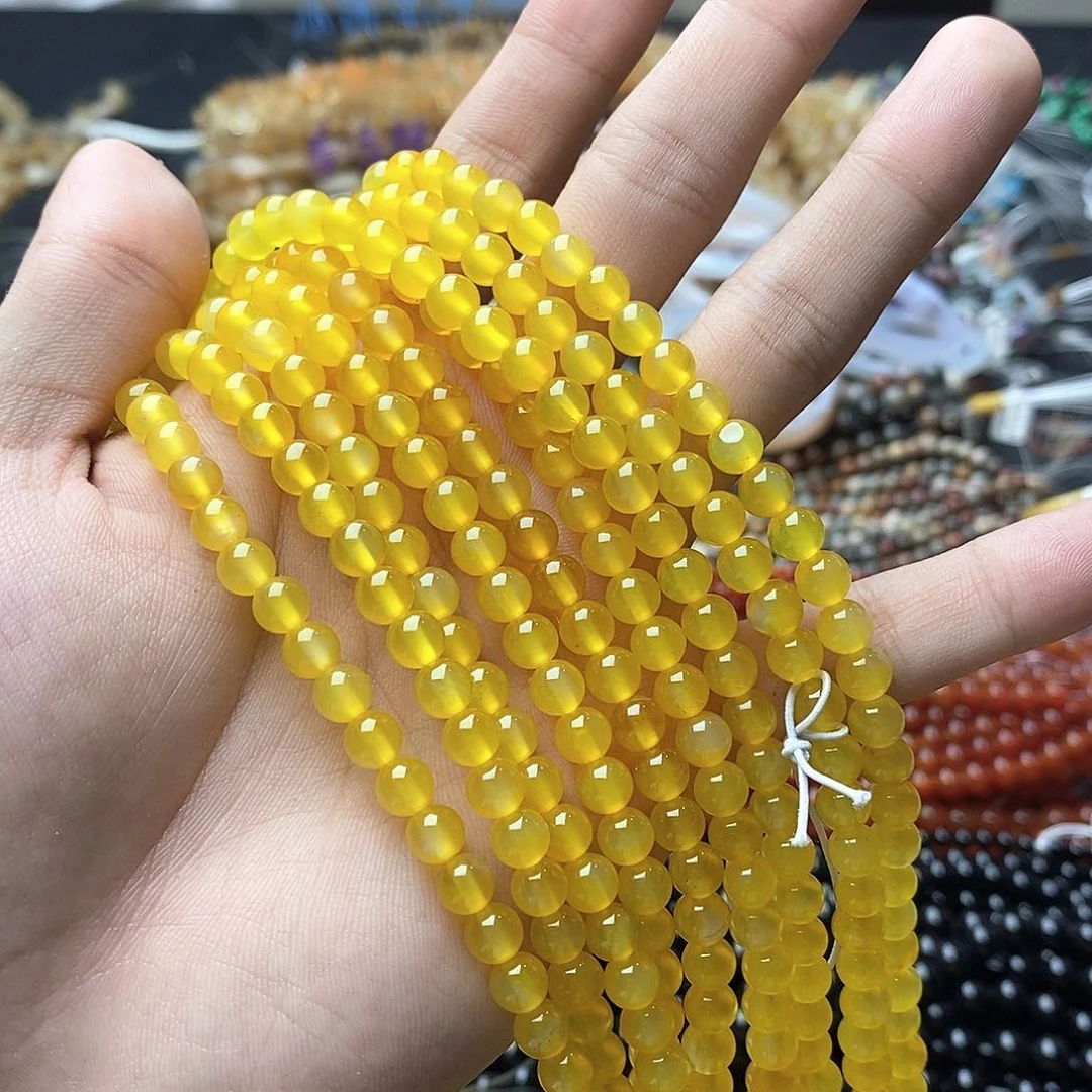 玛瑙/玉髓合金珠宝半成品一条天然6mm黄玛瑙圆珠A级