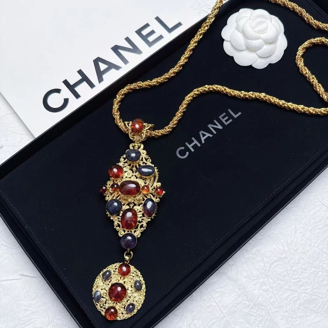 95新 Chanel/香奈儿 柚礼中古/香奈儿多色琉璃雕花项链CG502066