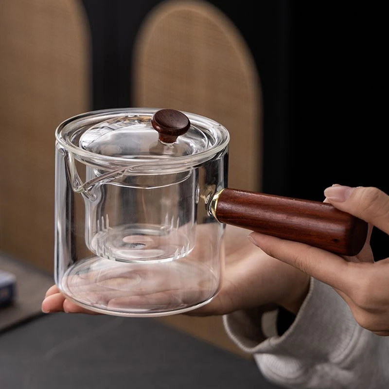 侧把直觉壶加厚耐高温玻璃茶壶过滤泡茶器煮茶水壶木把煮茶器套装