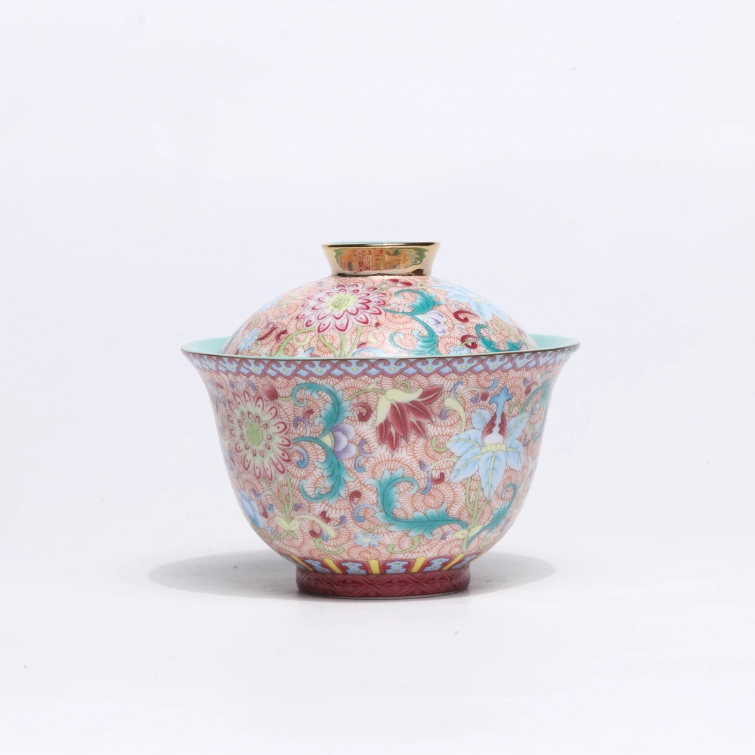 【非遗茶空间】花开盛世二才盖碗    中式瓷杯茶道茶具