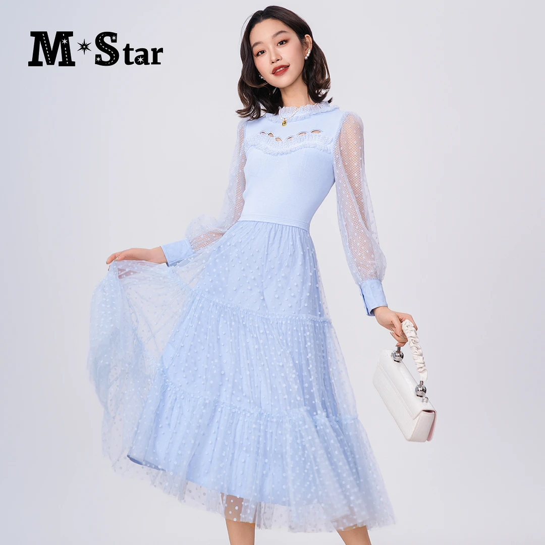 【小杨总专属】M-Star度假风浪漫网纱长袖连衣裙装SFEL111622