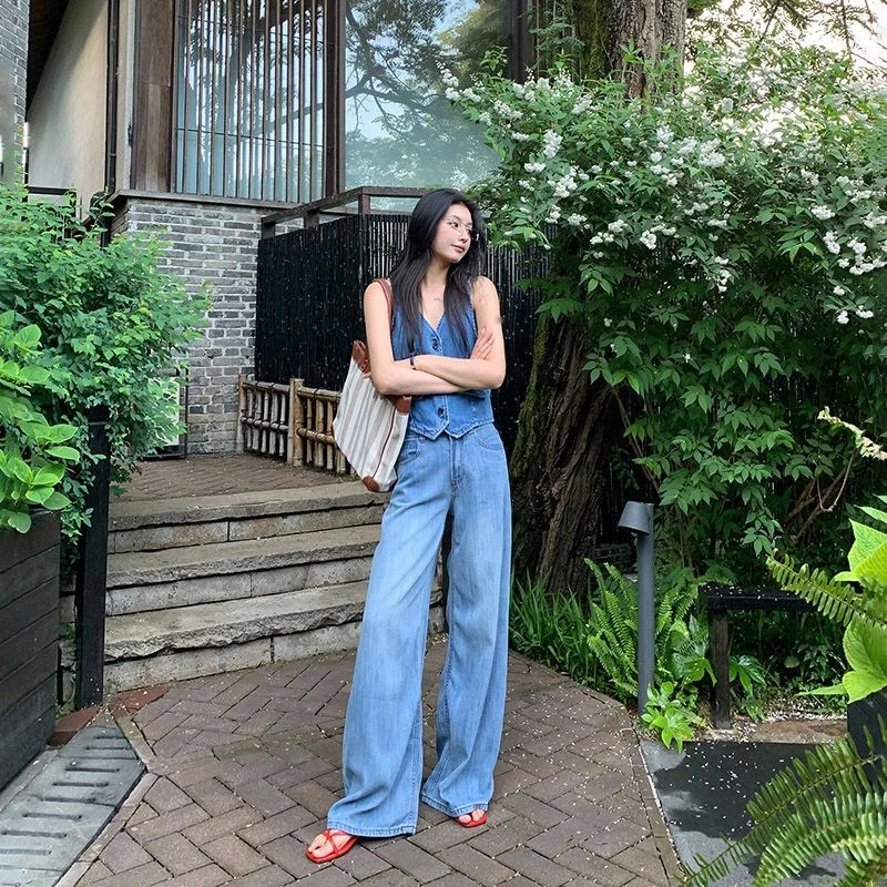 莱赛尔阔腿牛仔裤女夏季薄款2025新款高腰宽松显瘦凉感垂顺拖地裤