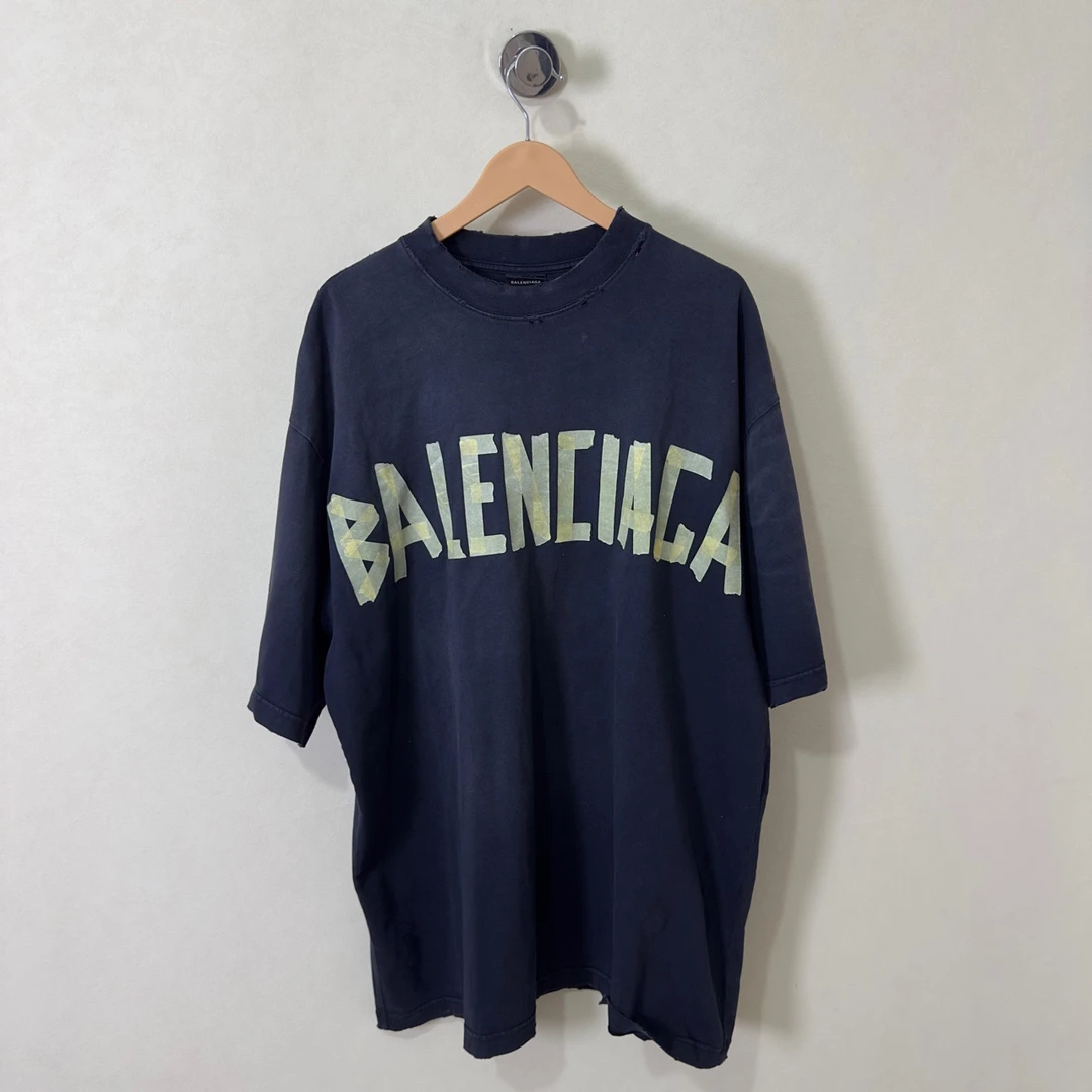 99新 Balenciaga/巴黎世家 爆款做旧胶带logo印花短袖/L码