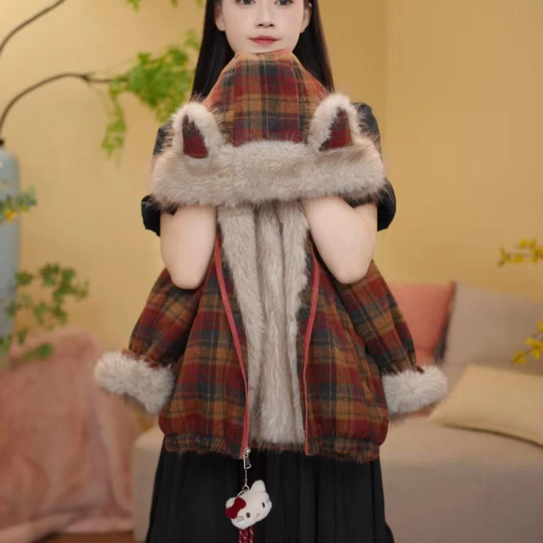 2025冬季女童外套卡通大毛领加绒加厚收腰显瘦毛毛外套5530007120