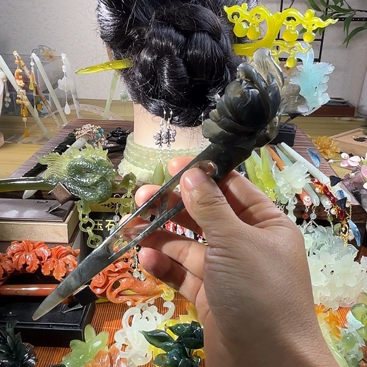 蛇纹石玉合金发饰