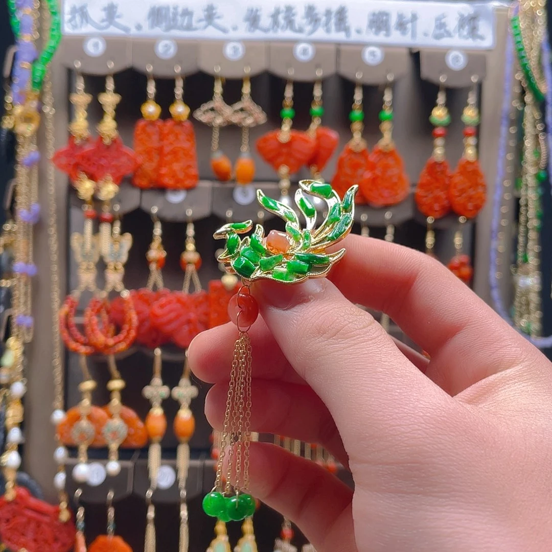 翡翠耳饰合金翡翠