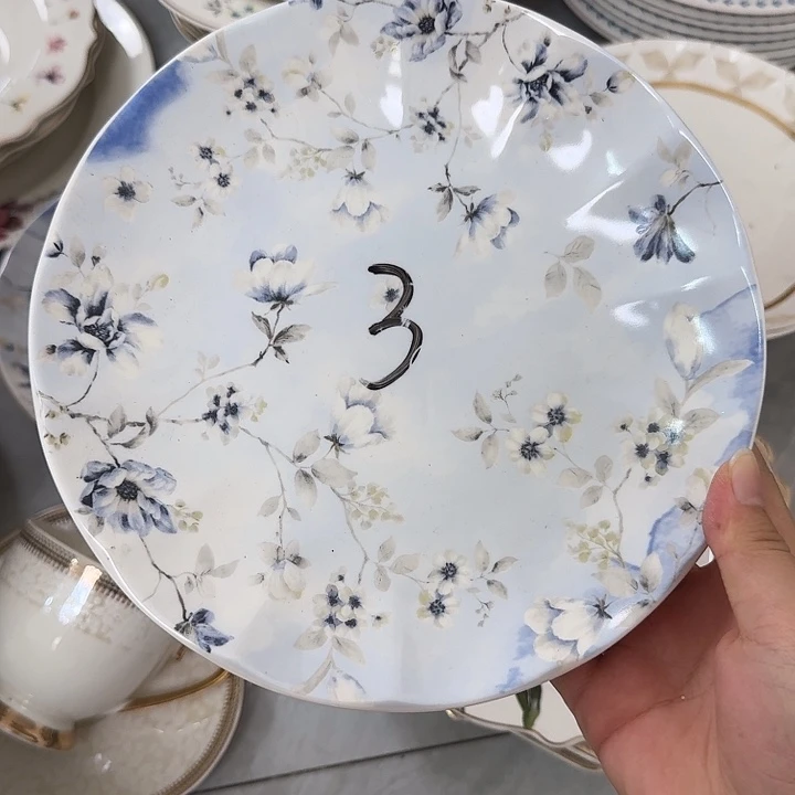瓷8英寸蓝花浅盘4个微瑕