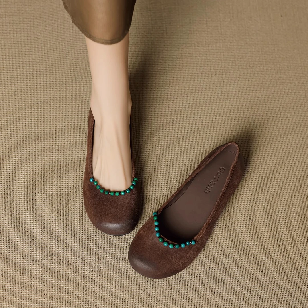 香港1:1开模真皮圆头浅口新款春秋平底鞋子女玛丽珍时尚百搭爆款