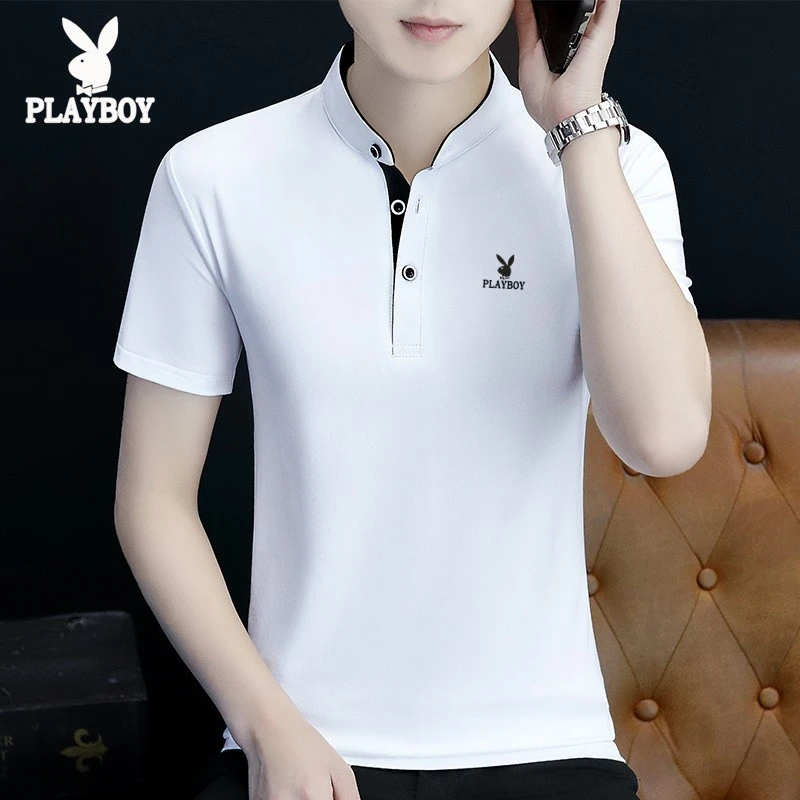 花花公子简约风短袖夏季男运动POLO衫男薄款运动polo男士透气上衣